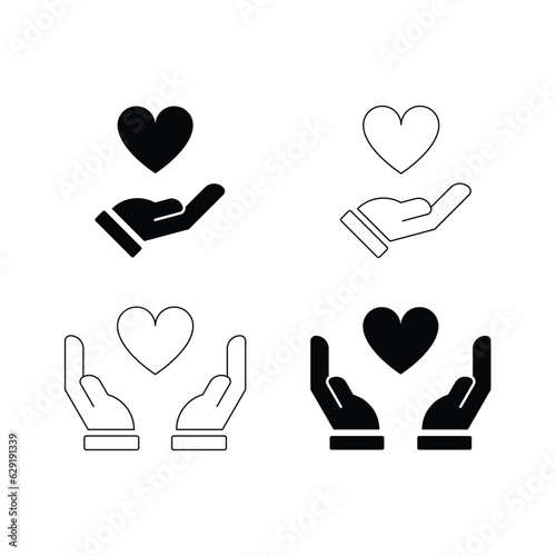black and white hands with hearts charity vector illustration
