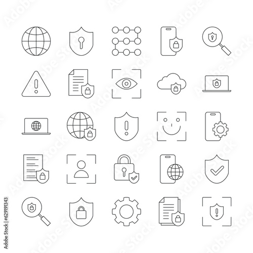 set of black and white security icons vector illustration