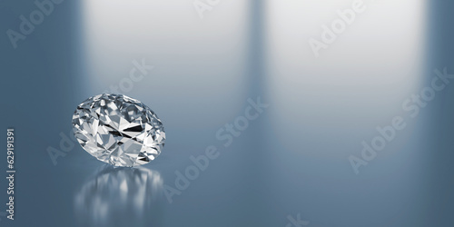 Diamond on reflected background and copy space, 3d illustration