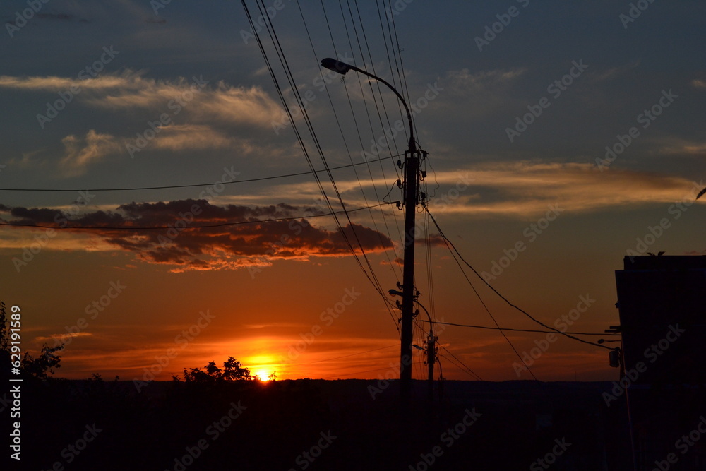 power lines and sunset