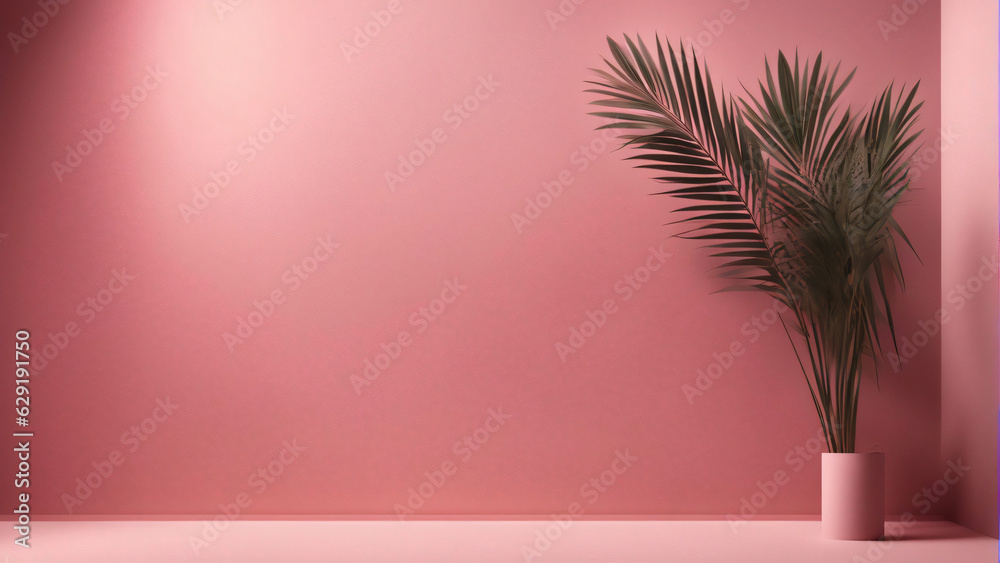 Fototapeta premium pink room for scenery with palm trees in the right corner