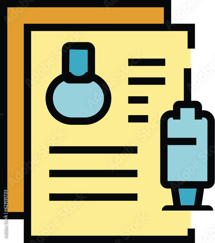 Medical syringe certificate icon outline vector. Doctor health. Corona insurance color flat