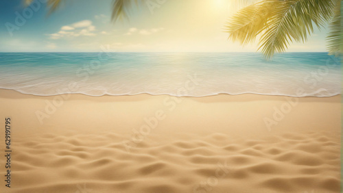 beautiful beach with blue sea at sunset with sand