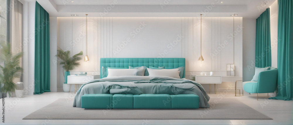 Fotografie modern bedroom with comfortable green bed