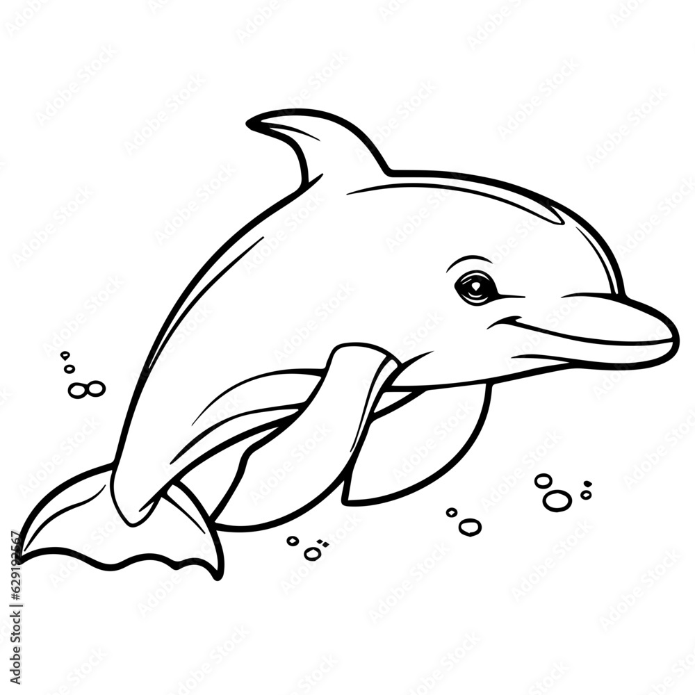 Fototapeta premium Dolphin coloring page outline drawing