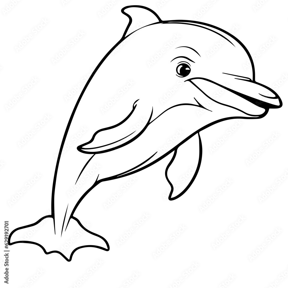 Fototapeta premium Dolphin coloring page outline drawing