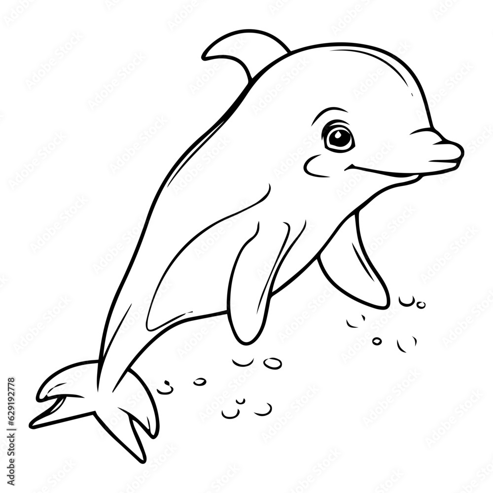 Fototapeta premium Dolphin coloring page outline drawing
