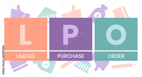 LPO, Limited Purchase Order acronym. Concept with keyword, people and icons. Flat vector illustration