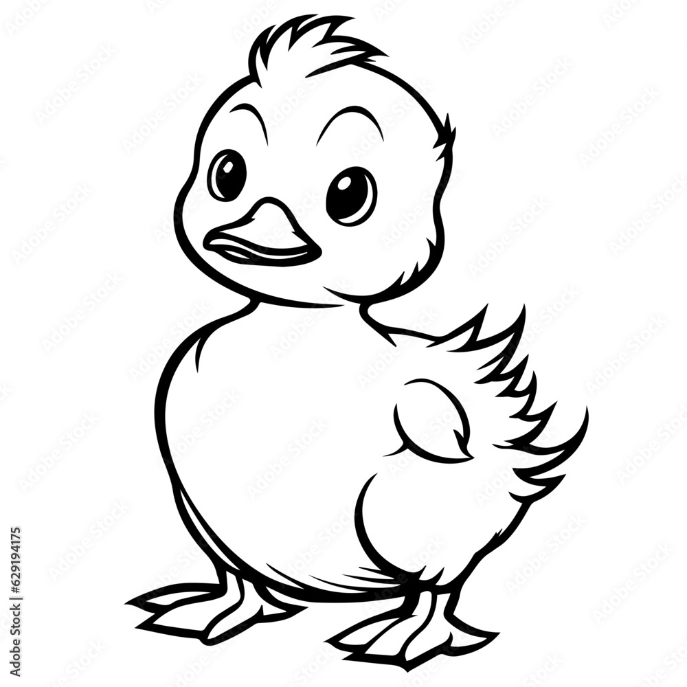 Coloring Page Outline of cartoon duckling