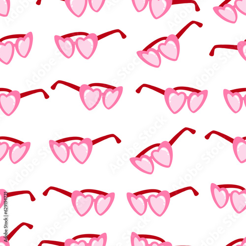 Seamless pattern with pink sunglasses.Heart shaped glasses. Fashion retro print. Vector illustration