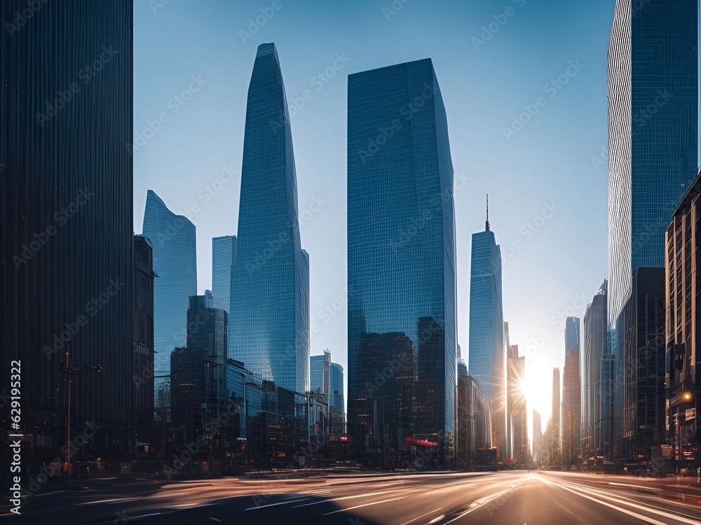 Obraz premium futuristic building city background City landscape and road in cinematic daylight generative ai illustration art