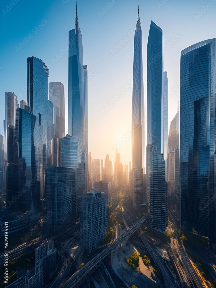 futuristic building city background City landscape and road in cinematic daylight generative ai illustration art