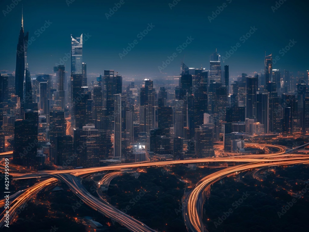 Obraz premium futuristic building city background City landscape and road in cinematic daylight generative ai illustration art