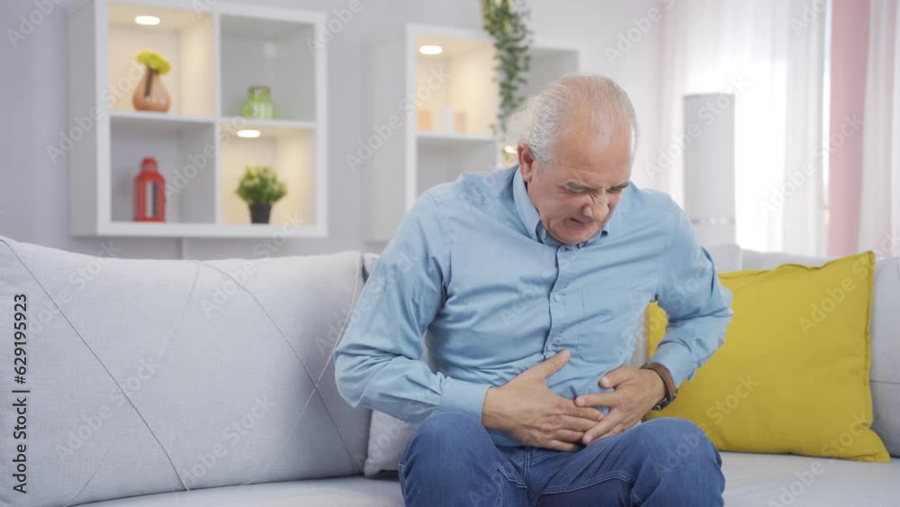 Old man with stomachache.