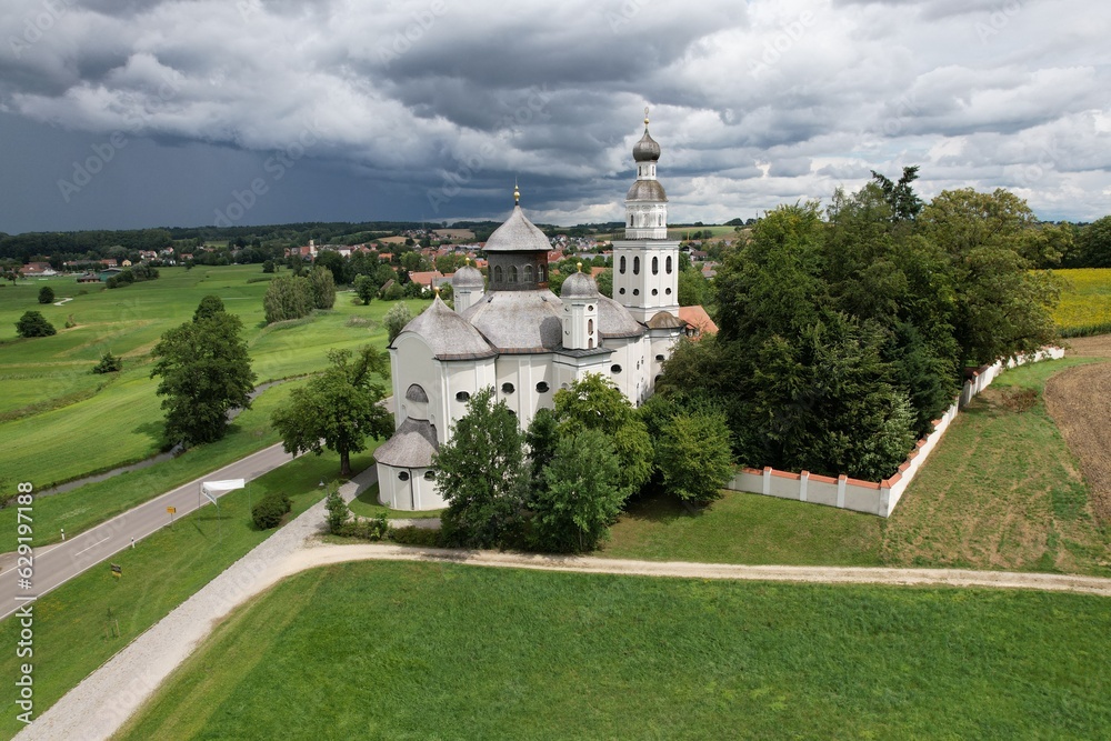 Wallfahrtskirche Maria Birnbaum Sielenbach Oberbayern Deutschland katholisch Aichach-Friedberg Baudenkmal geschützt luftbild drohne drone