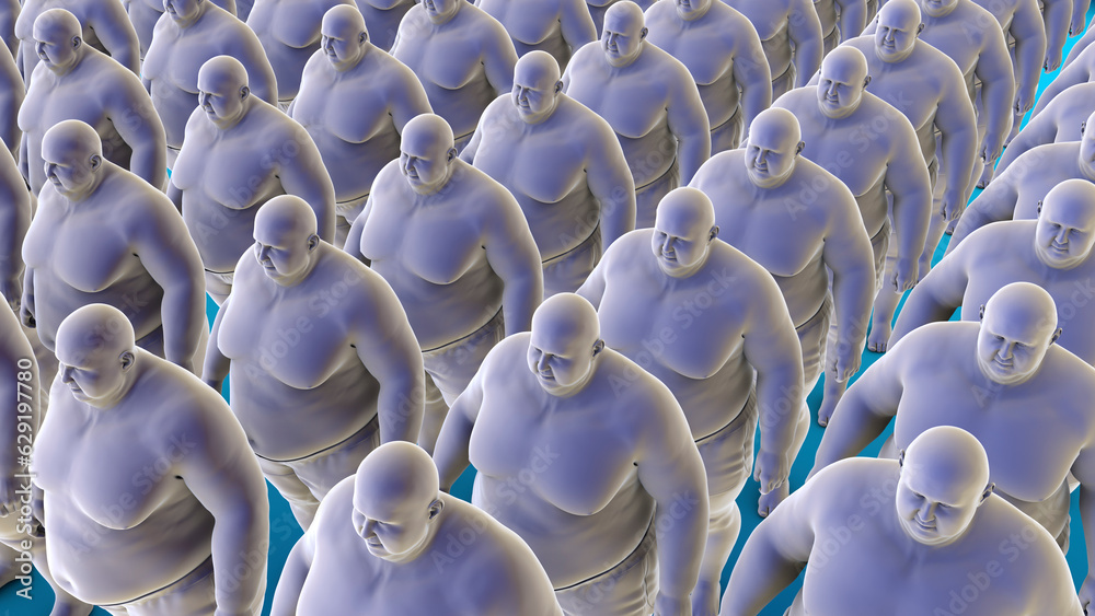 Fototapeta premium A clone of overweight people, conceptual 3D illustration symbolizing the obesity epidemic
