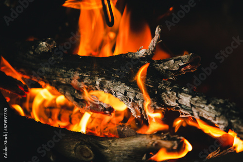 leña ardiendo en el fuego photo