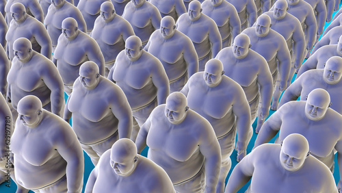 фотографія A clone of overweight people, conceptual 3D illustration symbolizing the obesity