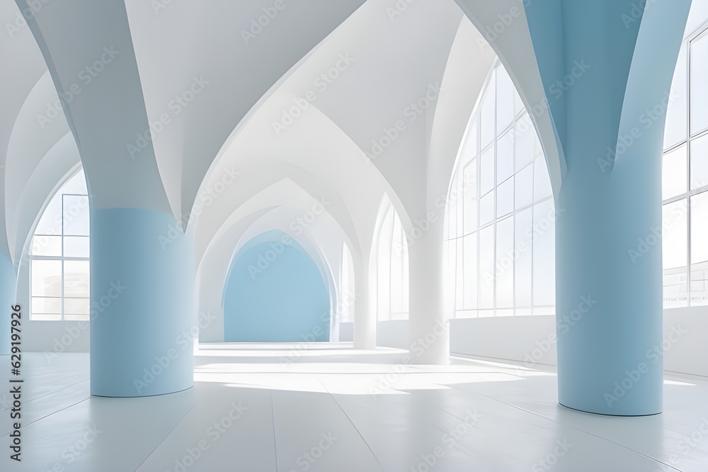 White clean empty interior space room, indoor background, 3d Futuristic empty room. Generative AI. White clean empty interior space room, indoor background, 3d Futuristic empty room. Generative AI.