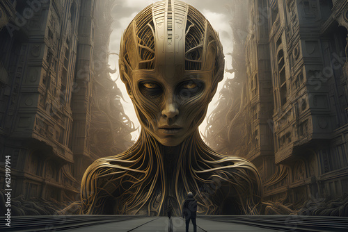 AI Gaia statue in future temple. Generative AI 