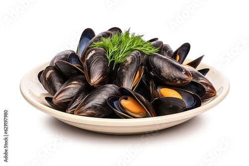 Mussels on White Plate