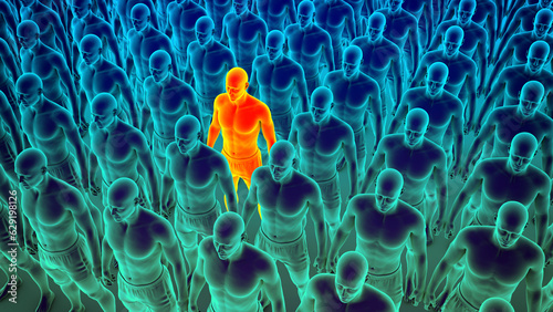 Canvas-taulu A clone of identical people standing in an organized manner, with one person col