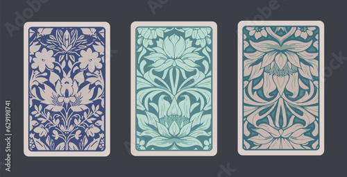 Back playing cards with vintage abstract floral ornaments, baroque, modernist and art nouveau style