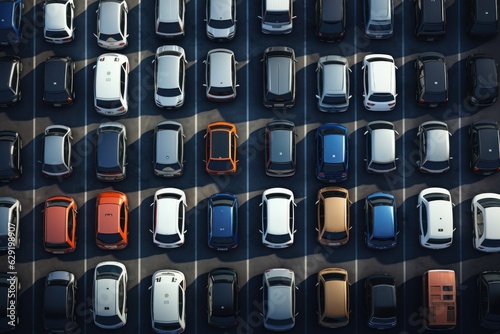 Aerial view of cars in parking places. AI generated