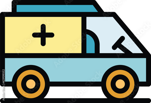 Clinic ambulance car icon outline vector. Hospital emergency. Paramedic doctor color flat