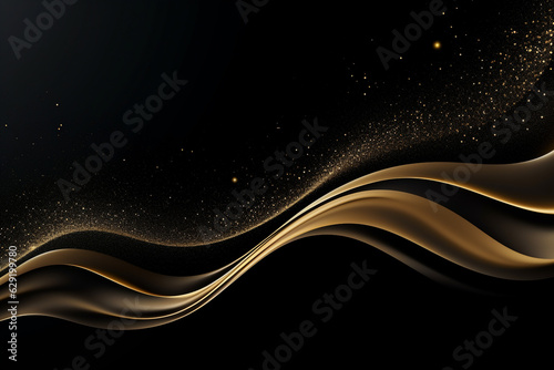 Abstract background luxury gold color glitter shiny on black background. Ai generative.