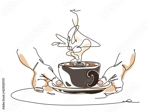 sketch lifestyle A032_two hands hold a cup of coffee shows that serve the drink vector illustration graphic EPS 10