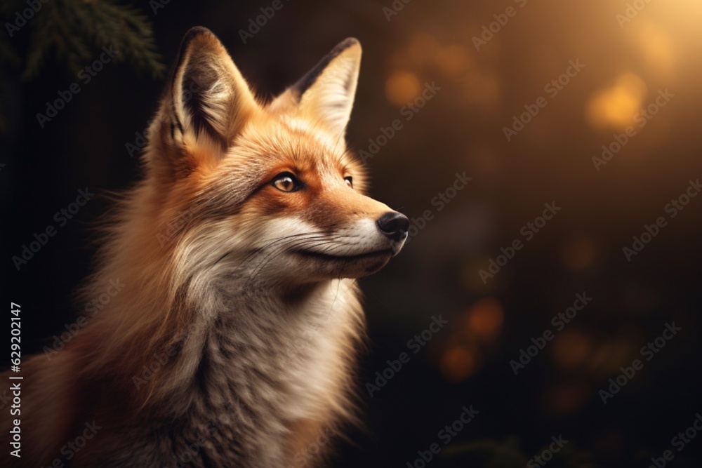 Red fox copy space background. AI generated