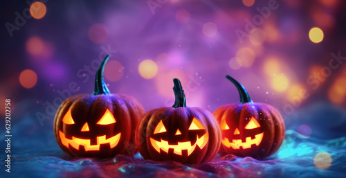 Glowing pumpkins halloween background