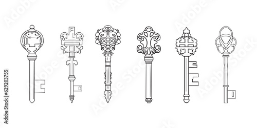 Set beautiful vintage keys. Vector illustration isolated on white background