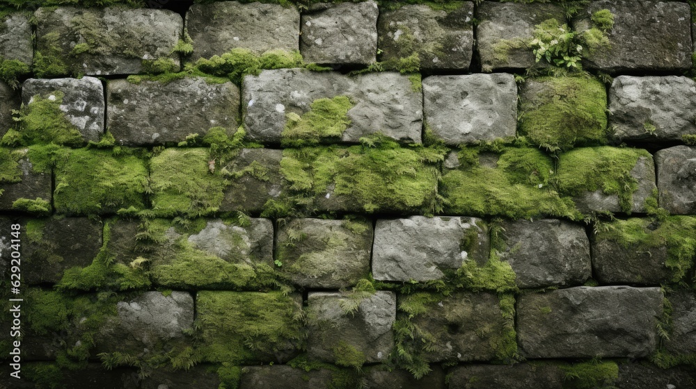 Obraz premium Mossy Stone Brick Wall