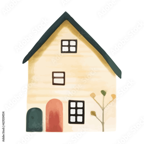 Scandinavian vector house. Cute watercolor home. European building. Childish vector illustration