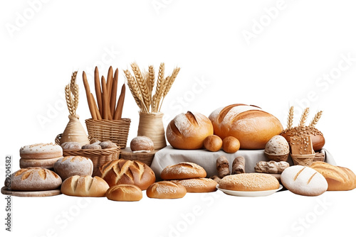 Various sweet breads and slices of bakery or pastries, isolated cartoon vector set of bakery products. translucent background, Generative AI