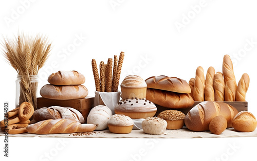 Various sweet breads and slices of bakery or pastries, isolated cartoon vector set of bakery products. translucent background, Generative AI