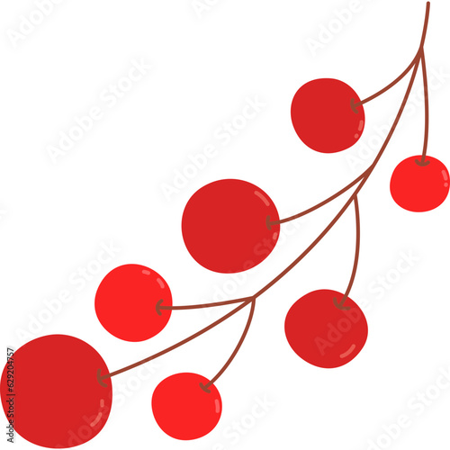red berries twig flat lined illustration for decoration, website, web, mobile app, printing, banner, logo, poster design, etc.