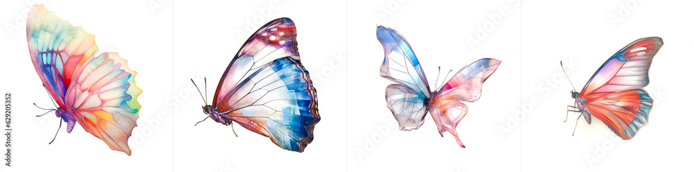 Butterfly pattern in soft pastel colors. Side view of a butterfly with ...