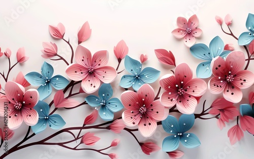 Pink and blue flowers with a background of pink illustration