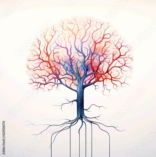 A drawing of a tree with the red and purple colors illustration © Adi