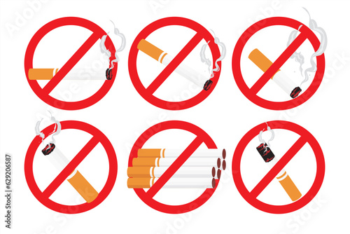 Set no smoking sign. Warning sign do not smoke