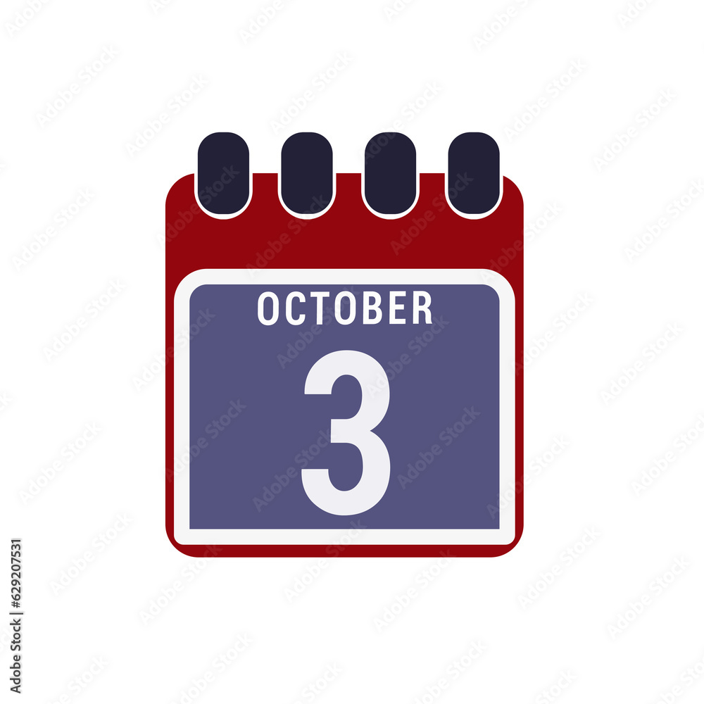 Calendar displaying day 3 (third) of the October - Day 3 of the month. illustration Calendar displaying day 3 (third) of the October - Day 3 of the month. illustration