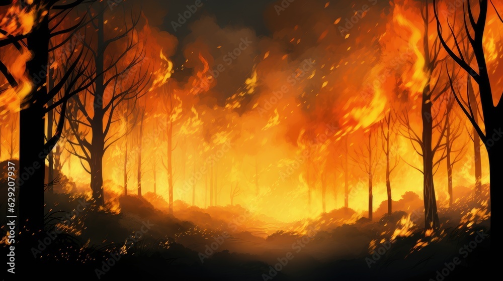 Intense flames from a massive forest fire. Flames light up the night as they rage thru pine forests and sage brush Intense flames from a massive forest fire. Flames light up the night as they rage thru pine forests and sage brush