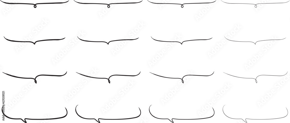 ベクターのかわいい手書きの下線ふきだしセット　黒　あしらい　シンプル　Black handwritten vector speech bubble set