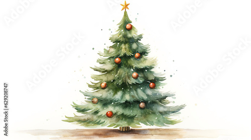 Watercolour Green Christmas Fir Tree Illustration Isolated White Background © JPDC