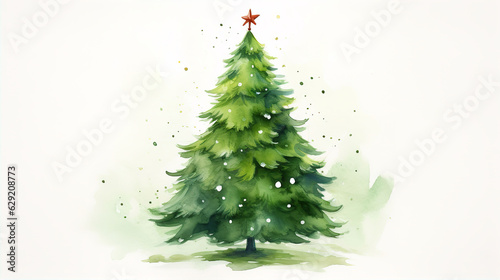 Watercolour Green Christmas Fir Tree Illustration Isolated White Background