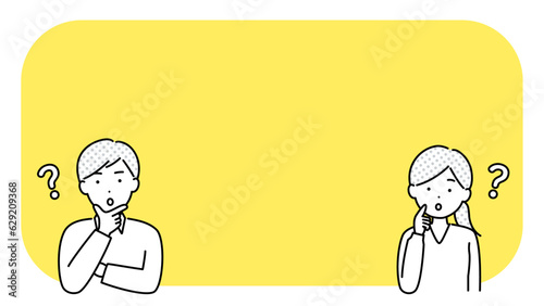 疑問を感じている男女とフレームのベクターイラスト