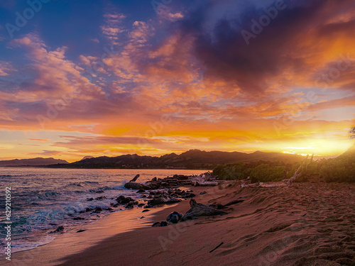 Beautiful and colorful sunset on the beach. Hawaii, United States